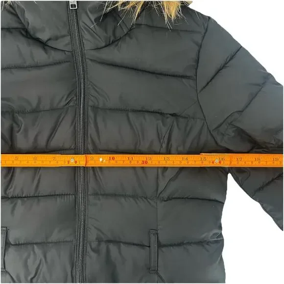 Hollister Long Black Hooded Puffer Coat Faux Fur Trim Winter Jacket Size Women S - Picture 9 of 9